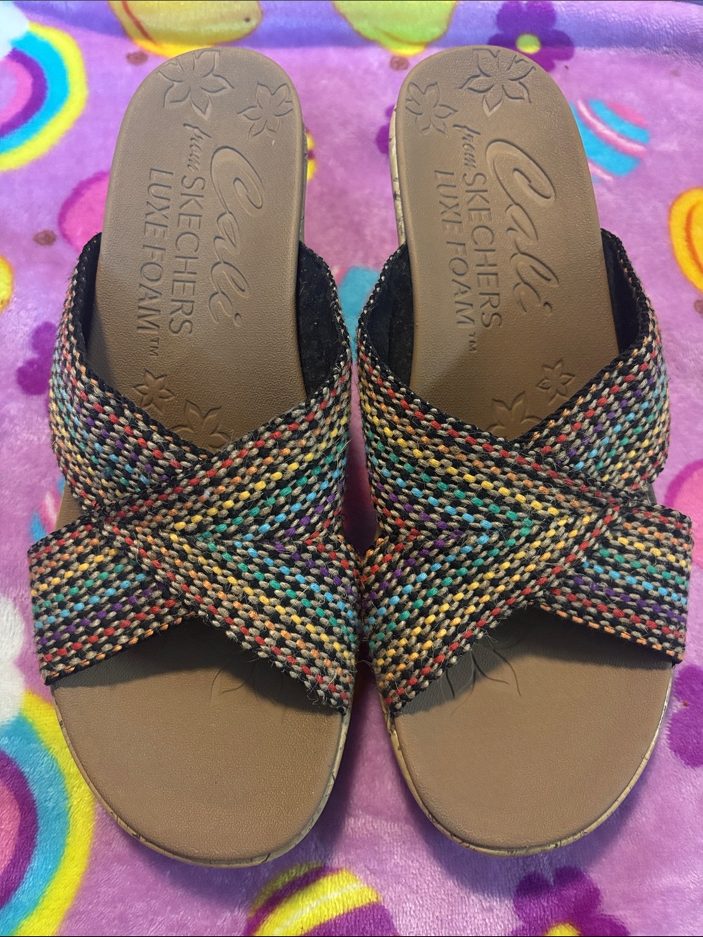 Skechers Women's Multicolor Woven Crossover Slide Mules